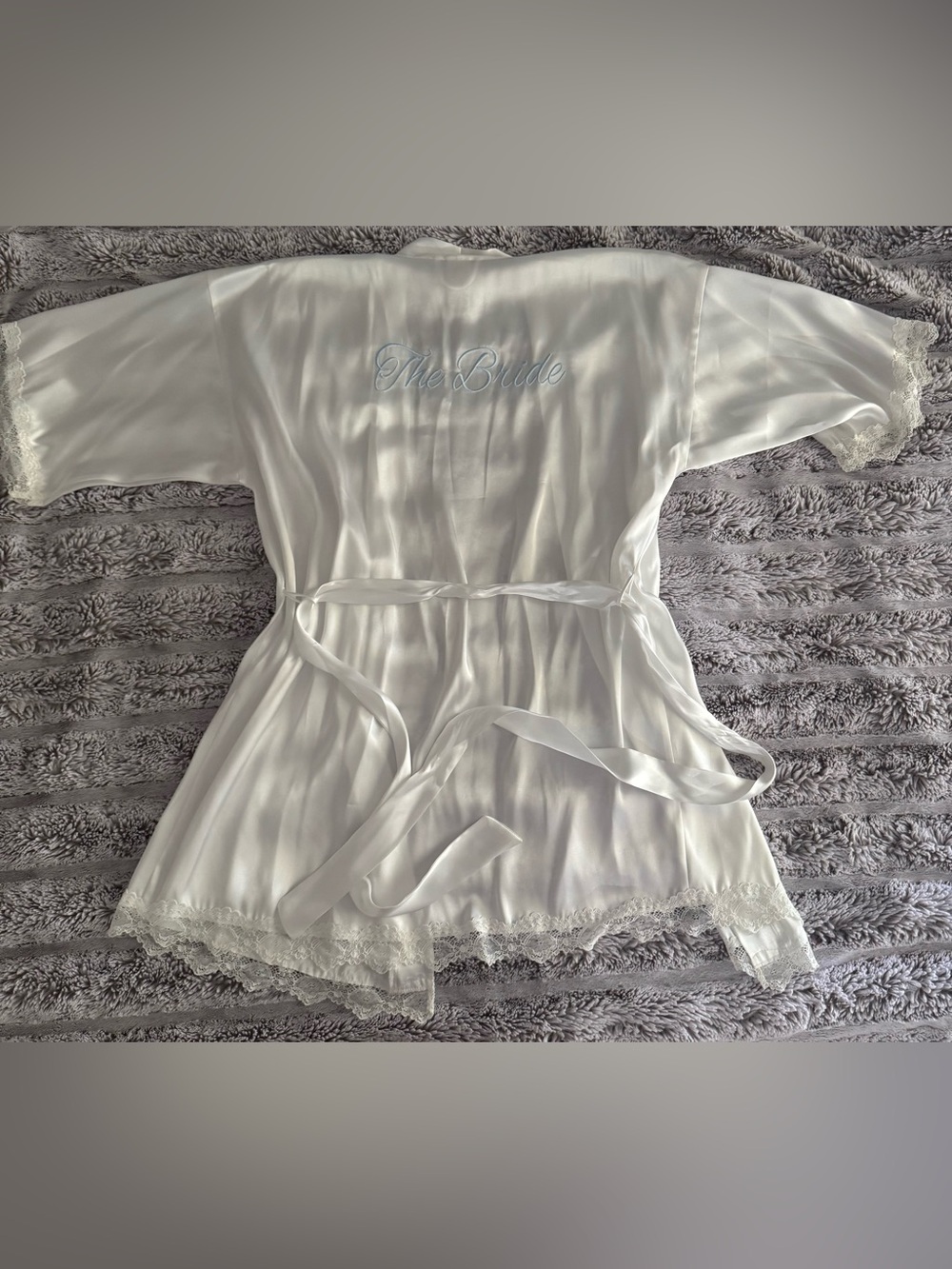 In Bloom by Jonquil Satin Lace Trim Bridal Robe - M